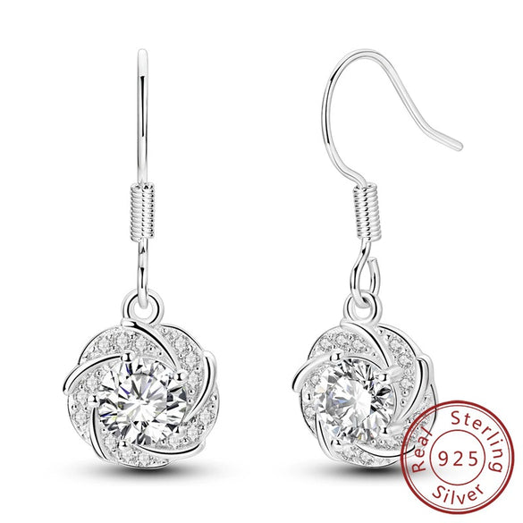 925 Sterling Silver Square Sea Blue Sparkling Gemstone Earrings Electroplated Jewelry For Women
