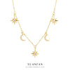 925 Sterling Silver Star Clavicle Stacked Necklace With Electroplating And Cross Chain Style