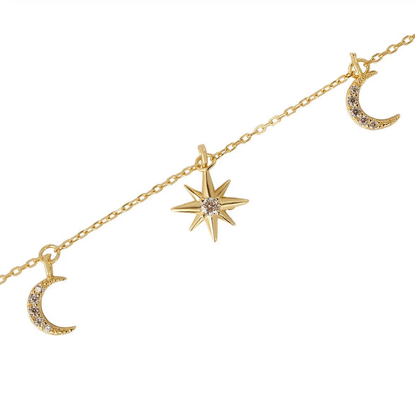 925 Sterling Silver Star Clavicle Stacked Necklace With Electroplating And Cross Chain Style