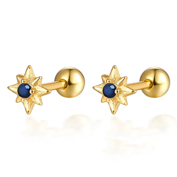 925 Sterling Silver Star Diamond Piercing Screw Earrings Unisex