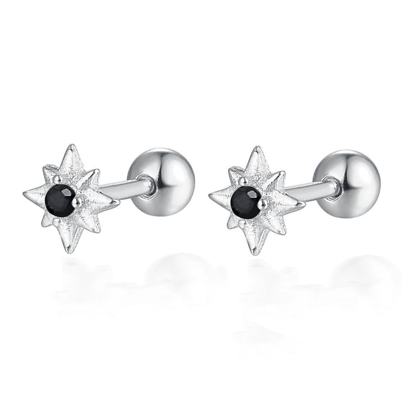 925 Sterling Silver Star Diamond Piercing Screw Earrings Unisex