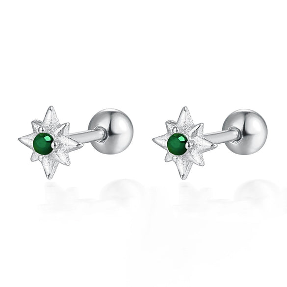 925 Sterling Silver Star Diamond Piercing Screw Earrings Unisex