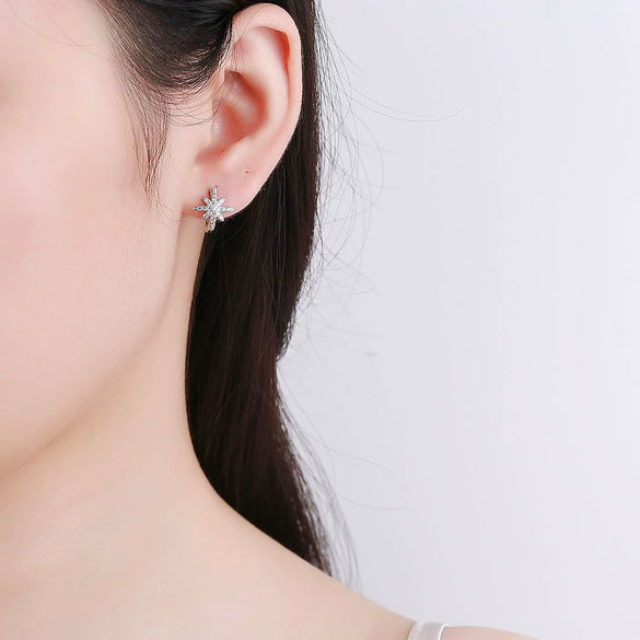 925 Sterling Silver Star Ear Clip Geometric Electroplated Elegant Crystal Inlaid Ear Jewelry For Women