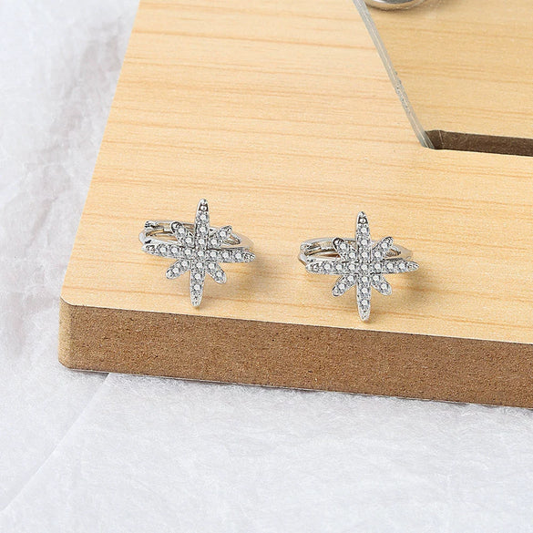925 Sterling Silver Star Ear Clip Geometric Electroplated Elegant Crystal Inlaid Ear Jewelry For Women