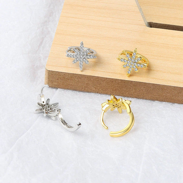 925 Sterling Silver Star Ear Clip Geometric Electroplated Elegant Crystal Inlaid Ear Jewelry For Women