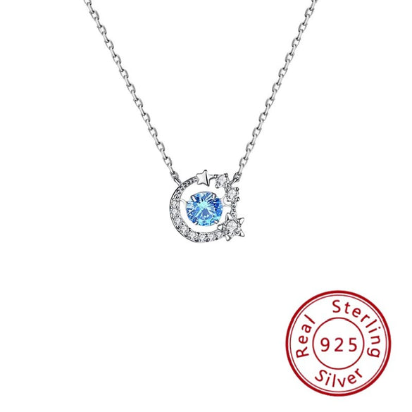 Sterling Silver Star Holding Moon Pendant Clavicle Necklace Highend Sense Jewelry