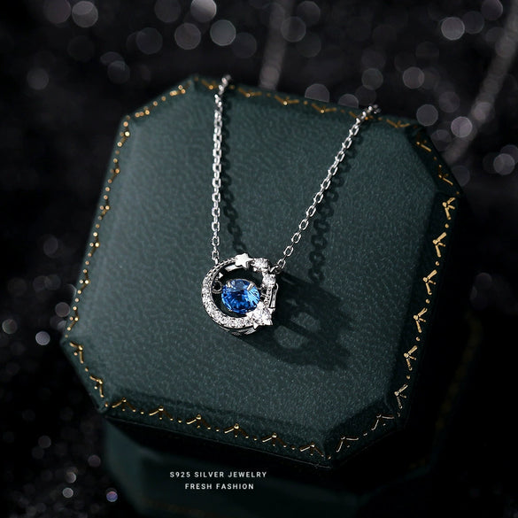 Sterling Silver Star Holding Moon Pendant Clavicle Necklace Highend Sense Jewelry