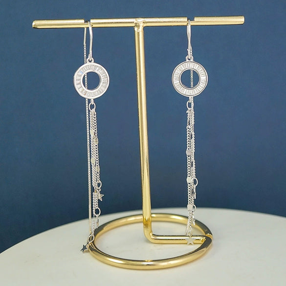 925 Sterling Silver Star Hoop Earrings For Women Elegant Long Tassel Dangle Earrings With Polished Flashy Finish Jewelry