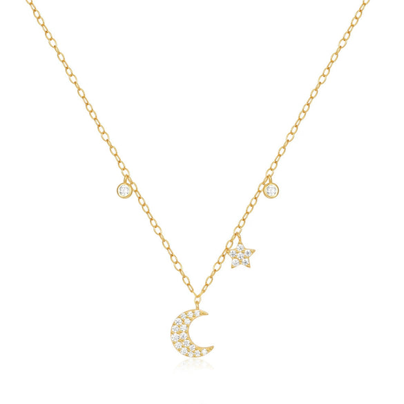 925 Sterling Silver Star Moon Diamondencrusted Women's Stacked Ochain Necklace With Electroplating