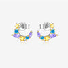 Sterling Silver Star Moon Earrings Electroplated Platinum 18K Gold Women's Style
