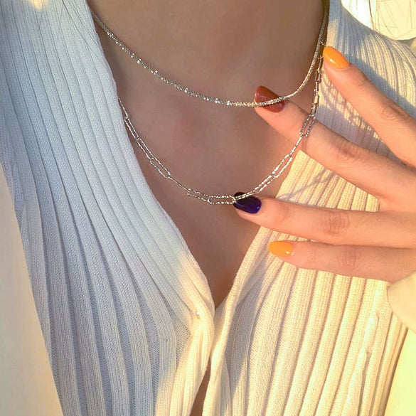 Sterling Silver Star River Gypsophila Star Clavicle Necklace For Women With Water Wave Chain And Electroplating