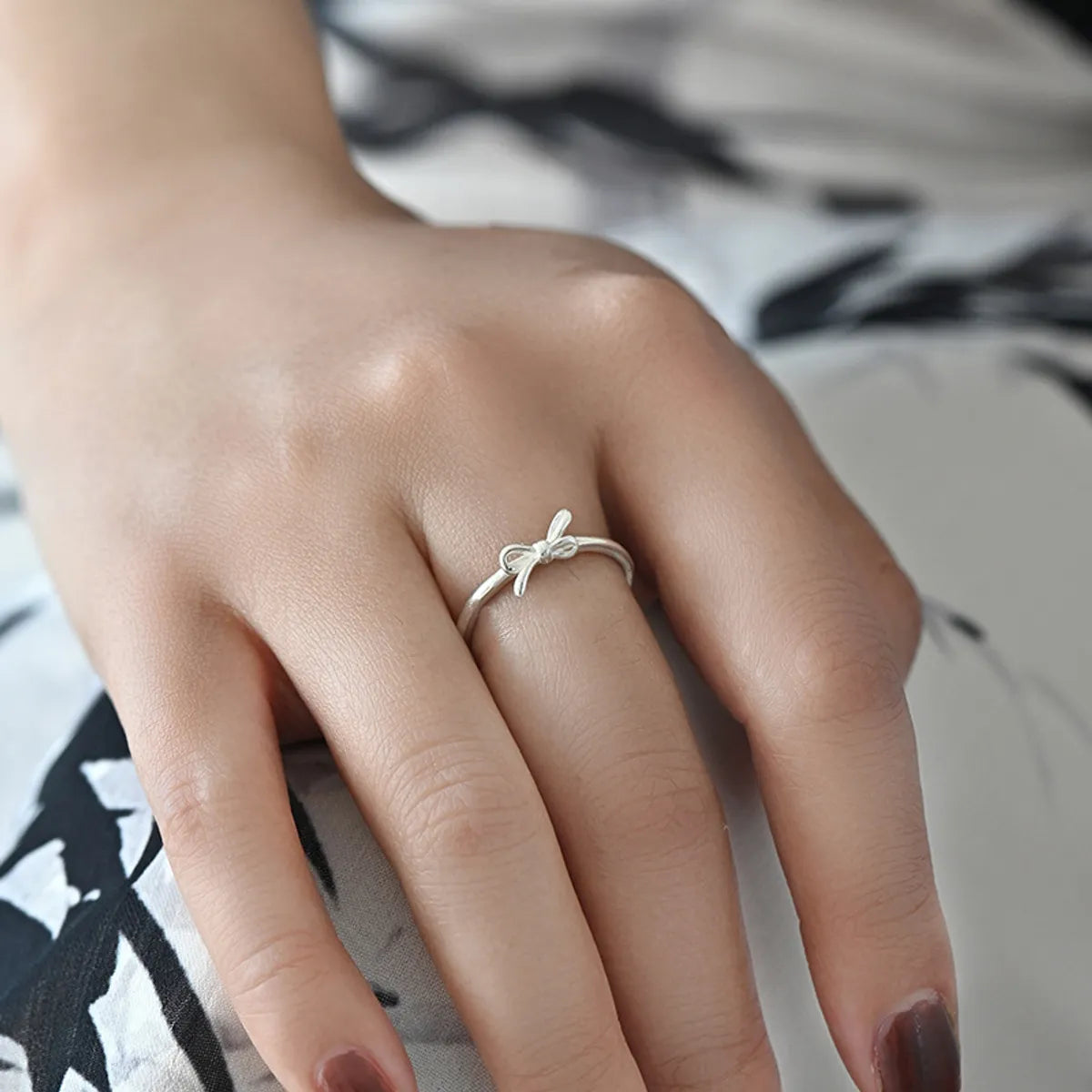 Sterling Silver Sweet Simple Style Bow Knot Adjustable Ring