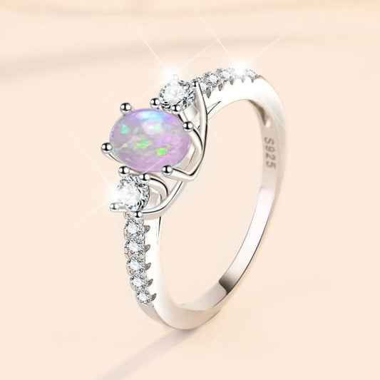 Sterling Silver Sweet Simple Style Geometric Opal Zircon Rings