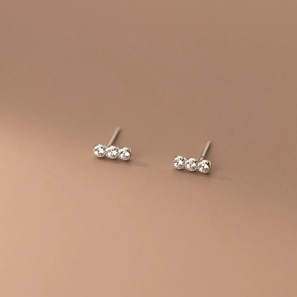 Sterling Silver Threediamond Earrings Simple Geometric Style 14K Gold Plated