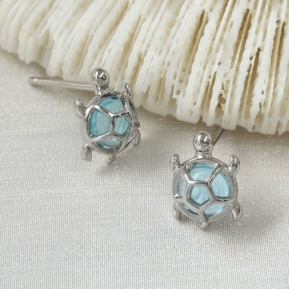 Sterling Silver Tortoise Earrings With Animals Zodiac Pattern And Electroplating Design