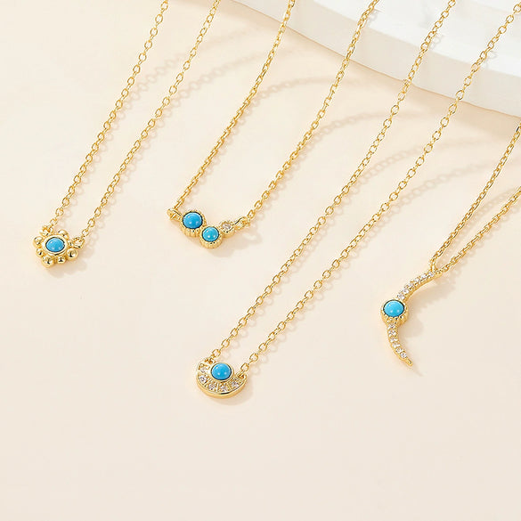 925 Sterling Silver Turquoise Niche Retro Female Clavicle Chain With Geometric Pattern And Electroplating