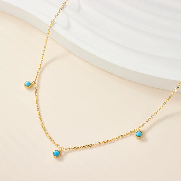 925 Sterling Silver Turquoise Niche Retro Female Clavicle Chain With Geometric Pattern And Electroplating
