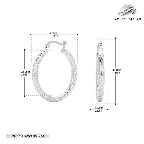 Sterling Silver Twisted Hollow Tube Circle Earrings With Wave Pattern And French Tassel For Women