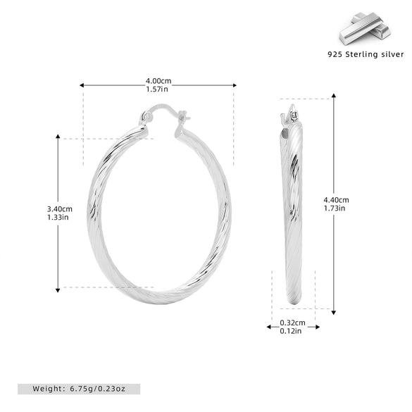 Sterling Silver Twisted Hollow Tube Circle Earrings With Wave Pattern And French Tassel For Women