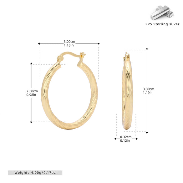 Sterling Silver Twisted Hollow Tube Circle Earrings With Wave Pattern And French Tassel For Women