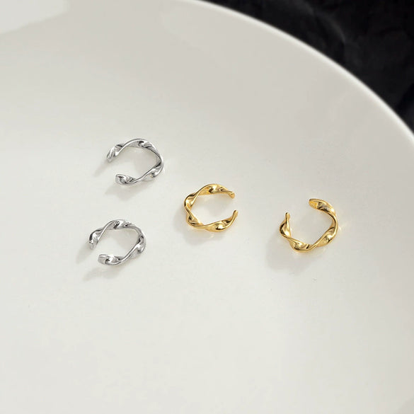 Sterling Silver Ushape Wave Ear Clips With Electroplated Finish Trendy Minimalist Unisex Earrings