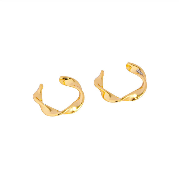 Sterling Silver Ushape Wave Ear Clips With Electroplated Finish Trendy Minimalist Unisex Earrings