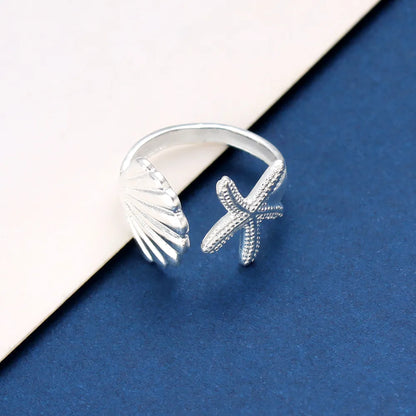 925 Silver Vacation Japanese Style Simple Style Asymmetrical Starfish Shell Open Rings