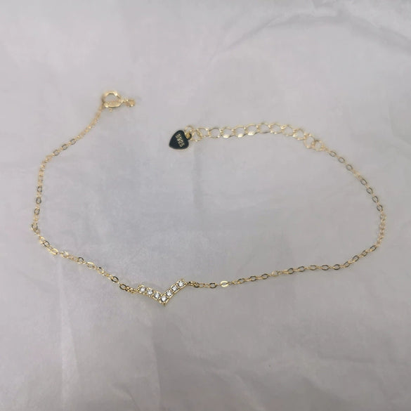 Sterling Silver Vshaped Women's Bracelet With 14K Goldplated Letters And Diamondencrusted Elegant Design