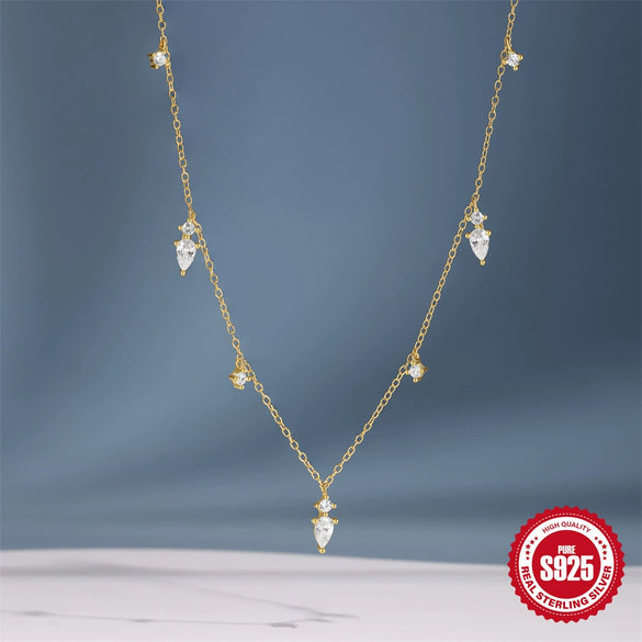 925 Sterling Silver Water Drop Geometric Stacked Collarbone Necklace For Women With Electroplating