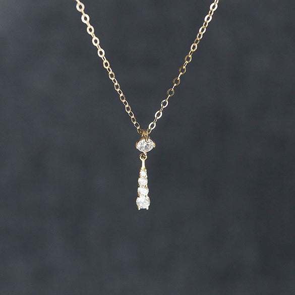 Sterling Silver Water Drop Necklace Plated With 14K Gold Vertical Strips Inlaid With Diamonds