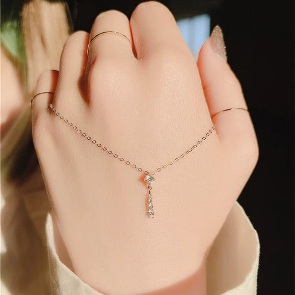 Sterling Silver Water Drop Necklace Plated With 14K Gold Vertical Strips Inlaid With Diamonds