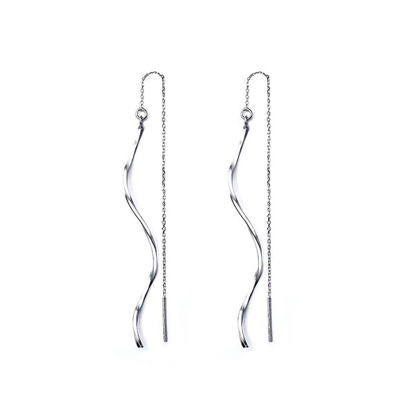 Sterling Silver Wave Threader Earrings For Women Delicate Geometric Tassel Ear Line Drop Earrings