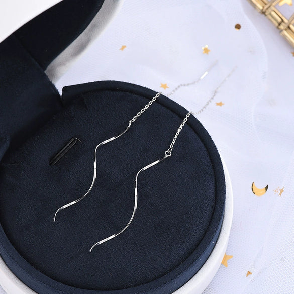 Sterling Silver Wave Threader Earrings For Women Delicate Geometric Tassel Ear Line Drop Earrings