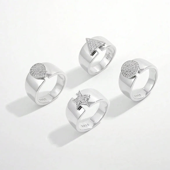 Sterling Silver White Gold Plated Basic Modern Style Classic Style Plating Inlay Triangle Round Star Zircon Rings