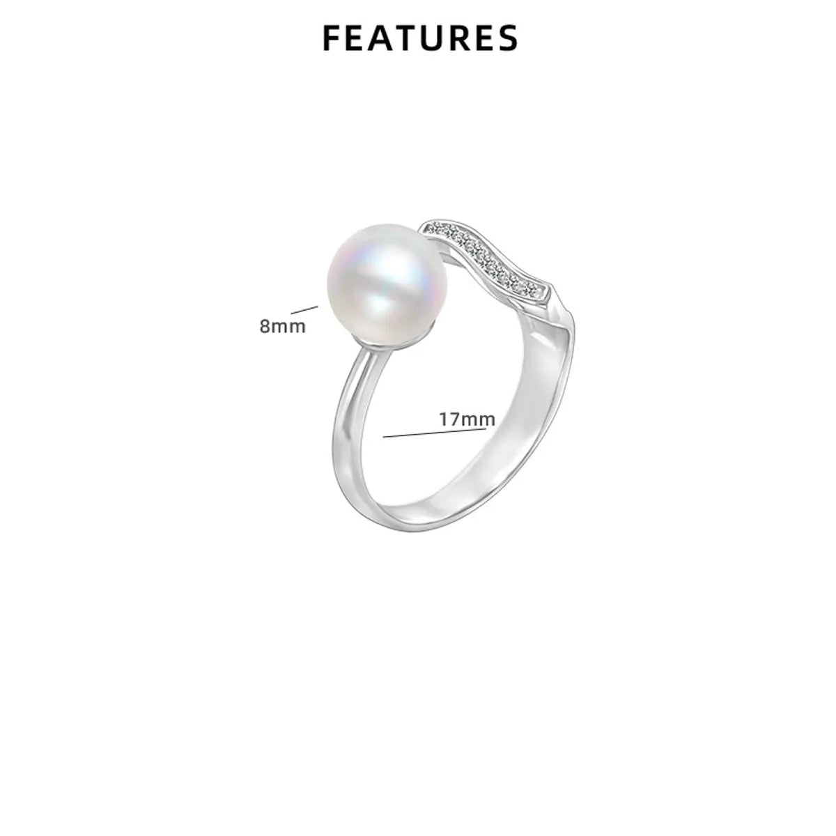 Sterling Silver White Gold Plated Elegant Glam Geometric Polishing Inlay Freshwater Pearl Zircon Open Rings