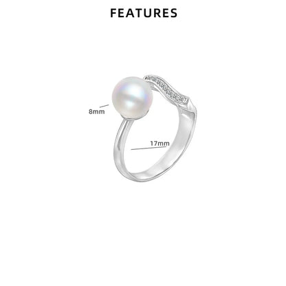 Sterling Silver White Gold Plated Elegant Glam Geometric Polishing Inlay Freshwater Pearl Zircon Open Rings