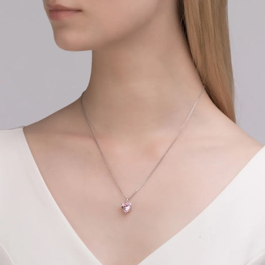 Sterling Silver White Gold Plated Elegant Glam Plating Inlay Heart Shape Zircon Pendant Necklace