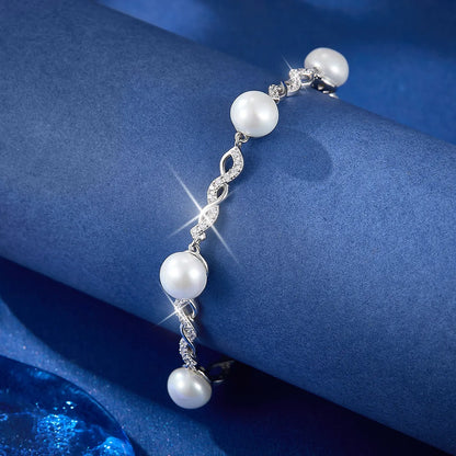 Sterling Silver White Gold Plated Elegant Glam Plating Inlay Solid Color Pearl Zircon Bracelets