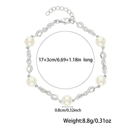 Sterling Silver White Gold Plated Elegant Glam Plating Inlay Solid Color Pearl Zircon Bracelets