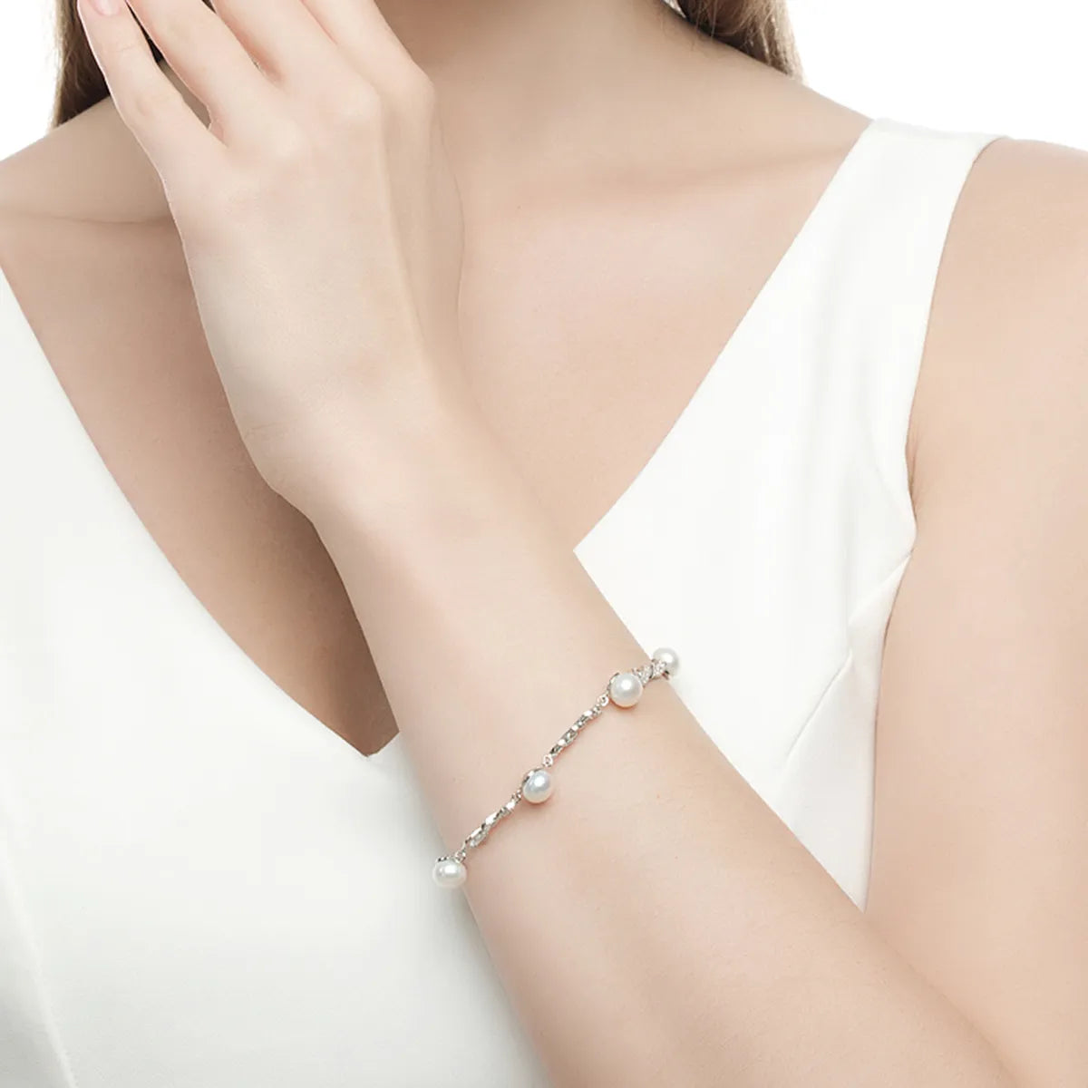 Sterling Silver White Gold Plated Elegant Glam Plating Inlay Solid Color Pearl Zircon Bracelets