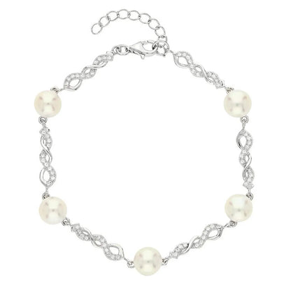 Sterling Silver White Gold Plated Elegant Glam Plating Inlay Solid Color Pearl Zircon Bracelets