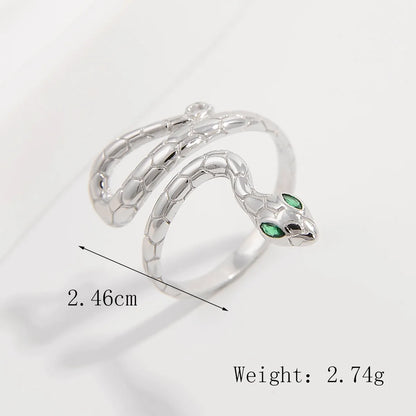 Sterling Silver White Gold Plated Elegant Retro Inlay Snake Zircon Open Rings