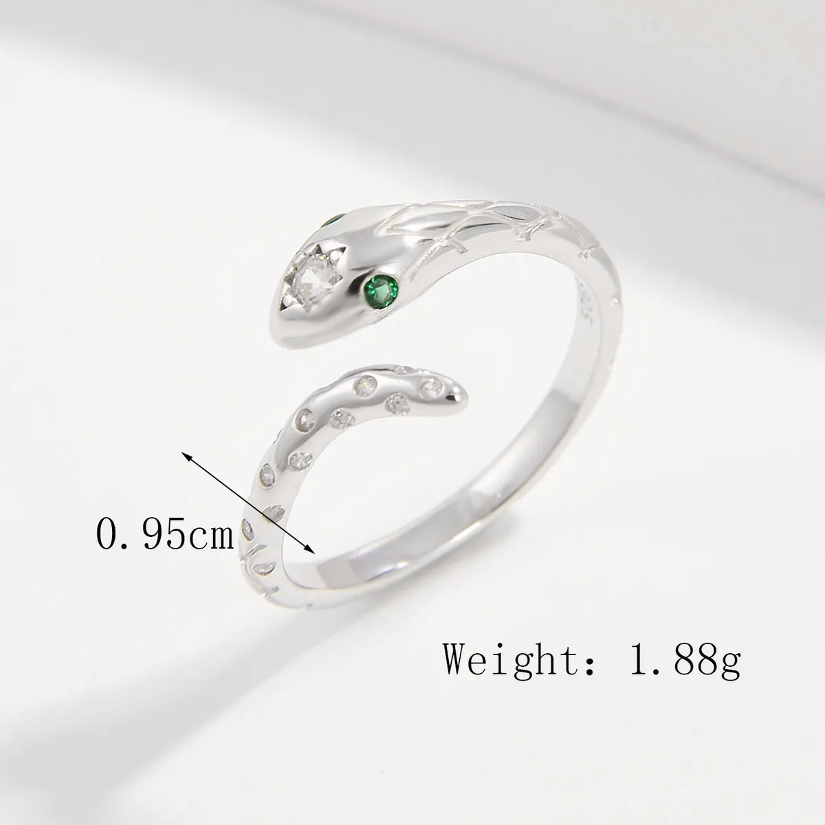 Sterling Silver White Gold Plated Elegant Retro Inlay Snake Zircon Open Rings