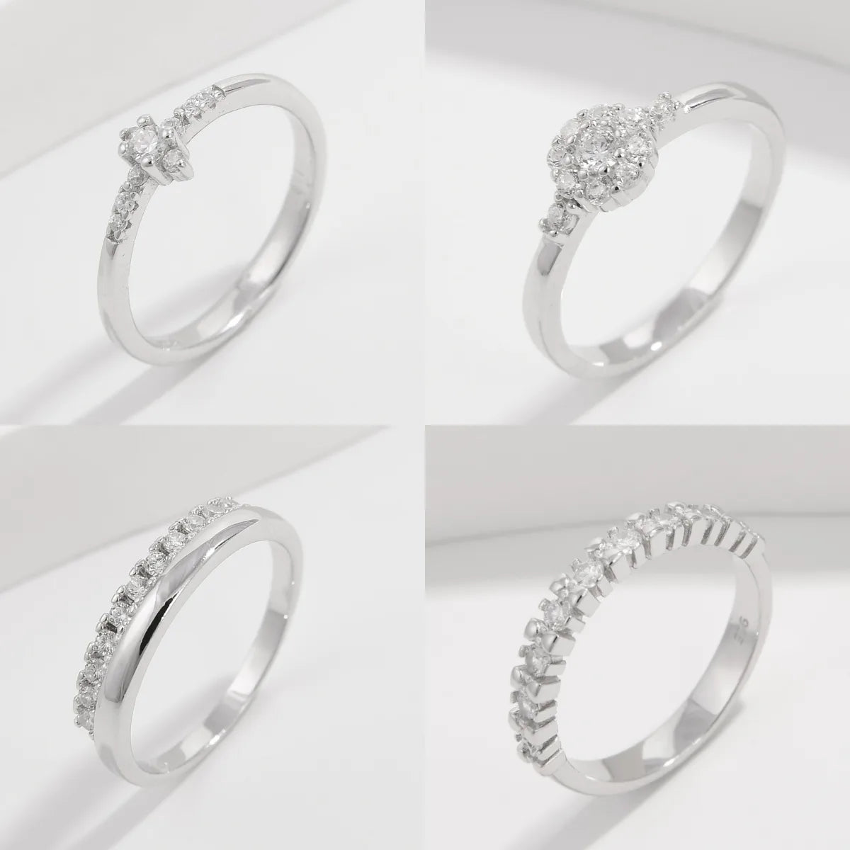 Sterling Silver White Gold Plated Elegant Romantic Plating Inlay Solid Color Zircon Rings