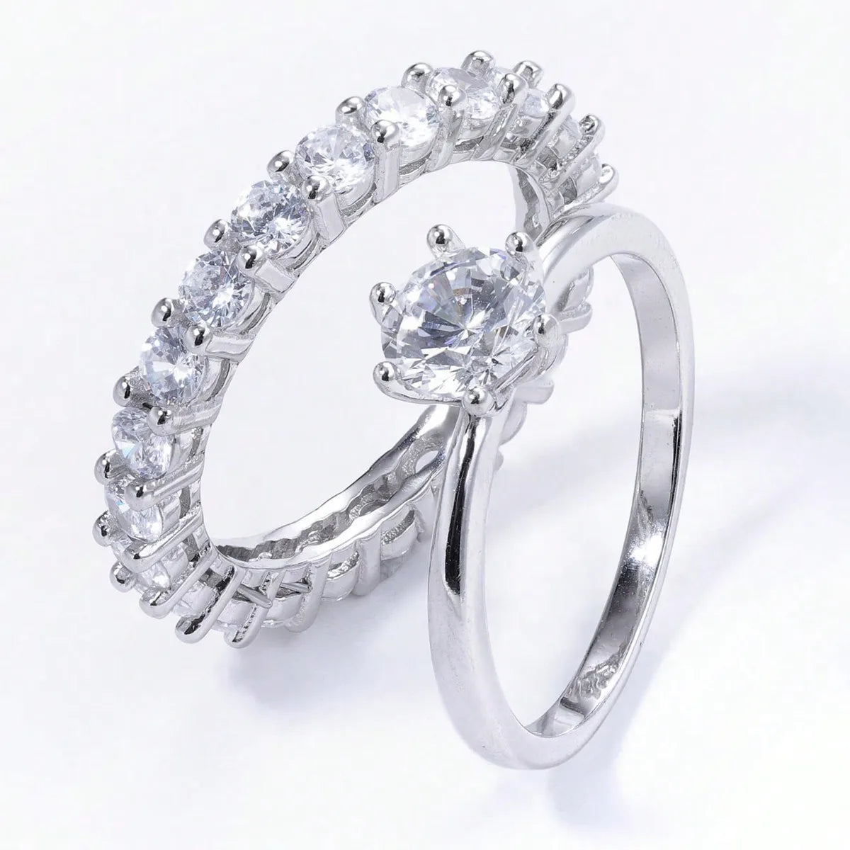 Sterling Silver White Gold Plated Elegant Romantic Shiny Plating Inlay Round Zircon Rings