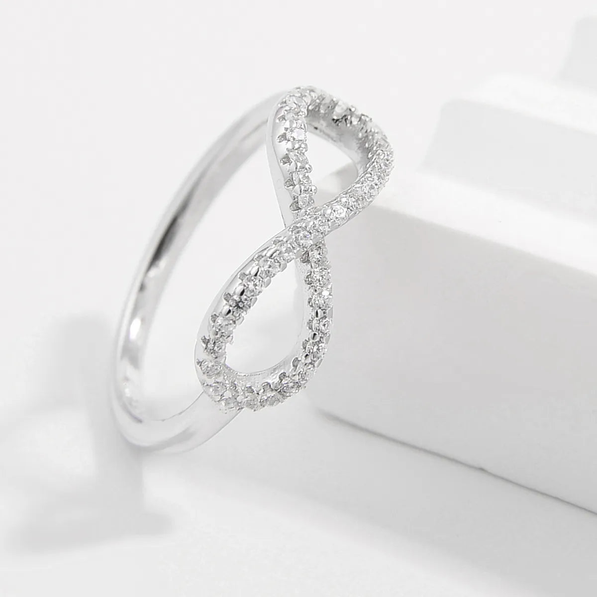 Sterling Silver White Gold Plated Elegant Shiny Inlay Infinity Zircon Rings