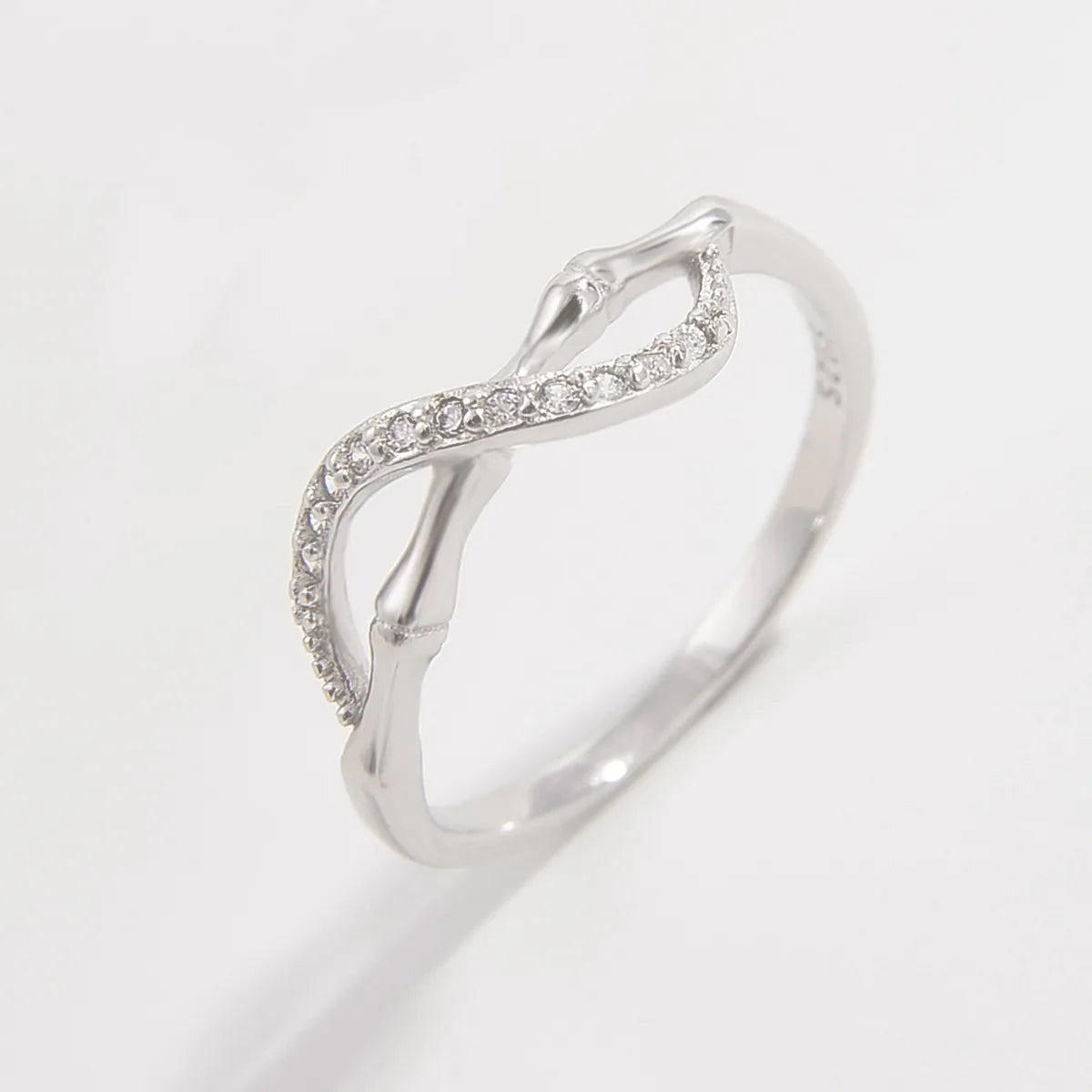 Sterling Silver White Gold Plated Elegant Shiny Inlay Infinity Zircon Rings