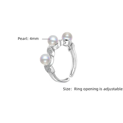 Sterling Silver White Gold Plated Elegant Simple Style Polishing Inlay Geometric Pearl Open Rings