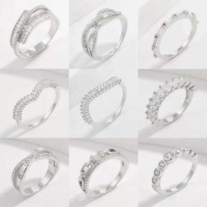 Sterling Silver White Gold Plated Elegant Solid Color Plating Inlay V Shape Infinity Zircon Rings