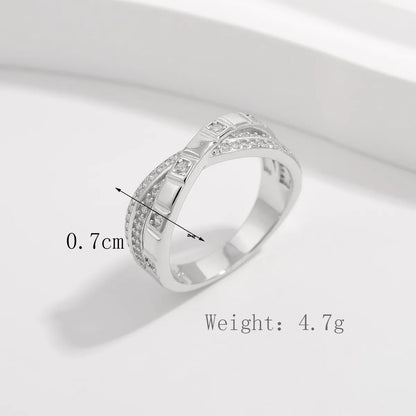 Sterling Silver White Gold Plated Elegant Solid Color Plating Inlay V Shape Infinity Zircon Rings